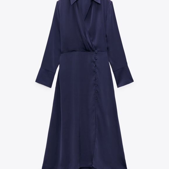Zara Satin Effect Buttoned Dress - Deep Blue - Picture 4 of 4